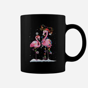 Christmas Flamingo Santa Hat Xmas Lights Flamingo Loves Coffee Mug | Crazezy CA
