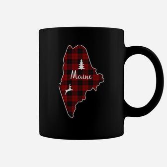 Christmas Gift For Mom Dad Red Plaid Deer Tree Maine State Sweatshirt Coffee Mug | Crazezy