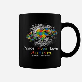 Classic Peace Hope Love Autism Awareness Coffee Mug - Monsterry AU
