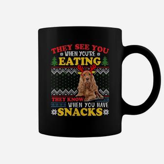 Cocker Spaniel Ugly Xmas Sweatshirt They See You're Eating Sweatshirt Coffee Mug | Crazezy