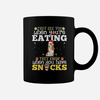 Cocker Spaniel Xmas They See Youre Eating Coffee Mug - Monsterry