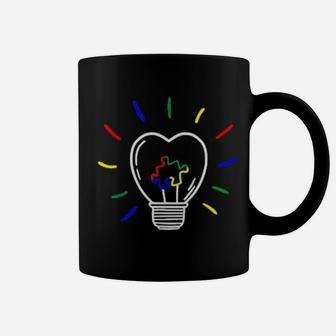 Colorful Light Bulb Puzzle Piece Autism Awareness Autism Coffee Mug - Monsterry