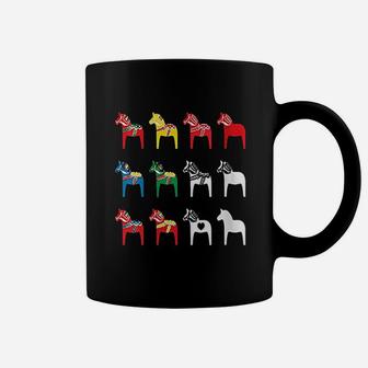 Colorful Swedish Dala Horses Dalecarlian Dalarna Coffee Mug | Crazezy CA