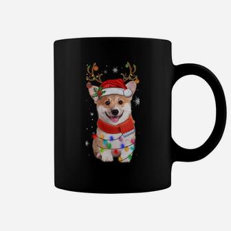 Corgi Dog Christmas Reindeer Santa Hat Xmas Light Pajama Tee Sweatshirt Coffee Mug | Crazezy AU