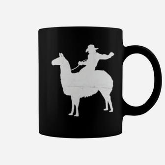 Cowboy Riding A Llama Distressed Coffee Mug - Monsterry