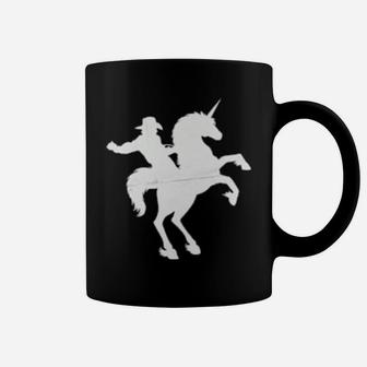 Cowboy Riding A Magical Unicorn Distressed Coffee Mug - Monsterry