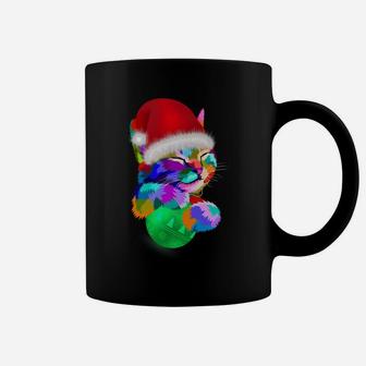 Cute Cat Colorful Funny Santa Hat Christmas Ball Costume Coffee Mug | Crazezy