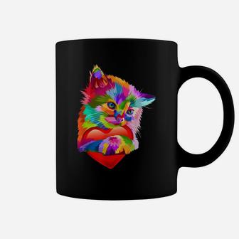 Cute Cat Gift For Kitten Lovers Colorful Art Kitty Adoption Coffee Mug | Crazezy