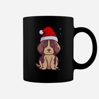 Cute Dog With Christmas Hat And Snowflakes Merry Xmas Dogs Coffee Mug | Crazezy