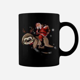 Cute Funny Santa Claus Riding Sloth Brings Xmas Presents To You Coffee Mug - Monsterry