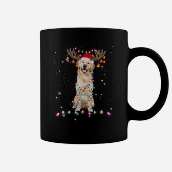 Cute Golden Retriever Christmas Lights Reindeer Pajamas Coffee Mug | Crazezy