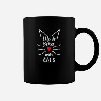 Cute Life Is Better With Cats Shirts For Women Whiskers Ears Coffee Mug - Thegiftio UK