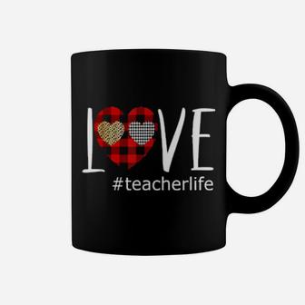 Cute Love Teacher Life Buffalo Plaid Heart Valentines Day Coffee Mug - Monsterry