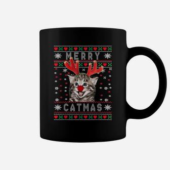 Cute Merry Catmas Cat Lovers Reindeer Antlers Ugly Christmas Coffee Mug | Crazezy CA