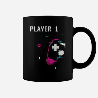 Cute Player 1 Player 2 Matching Couple Tshirt Gamer Coffee Mug | Crazezy