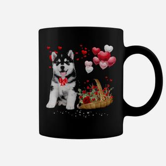 Cute Siberian Husky Balloon Heart Valentine's Day Valentine Shirt Coffee Mug - Monsterry CA