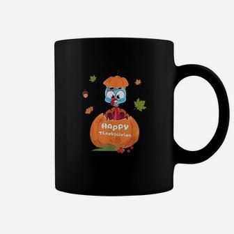 Cute Turkey Pilgrim In Pumpkin Thanksgiving Kids Coffee Mug | Crazezy