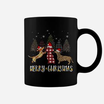 Dachshund Merry Christmas Cute Plaid Leopard Doxie Dog Coffee Mug | Crazezy