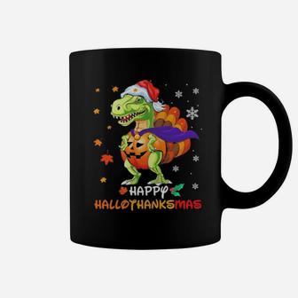 Dinosaur T Rex Santa Happy Hallothanksmas Coffee Mug - Monsterry