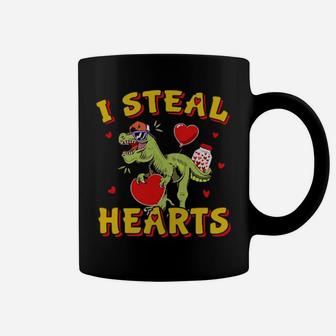 Dinosaurs T Rex I Steal Hearts Valentines Day Coffee Mug - Monsterry AU