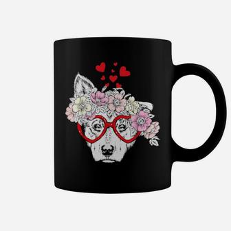 Dog Puppy Sunglasses Flowers Heart Cute Dog Valentine Gift Coffee Mug - Monsterry UK