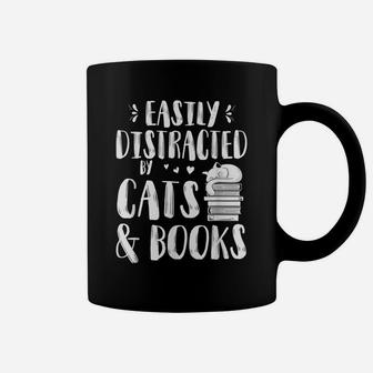 Easily Distracted By Cats And Books Gift For Cat Lovers Coffee Mug | Crazezy AU