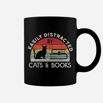Easily Distracted By Cats And Books Vintage Retro Coffee Mug | Crazezy AU