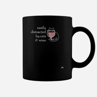 Easily Distracted By Cats & Wine Gift For Wine & Cat Lovers Coffee Mug | Crazezy