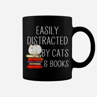 Easily Distracted By Cats Books Coffee Mug - Monsterry AU