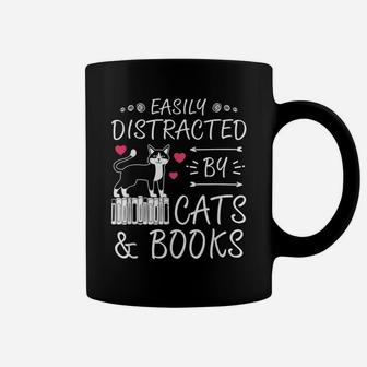 Easily Distracted By Cats Books Women Tee Birthday Christmas Coffee Mug | Crazezy AU