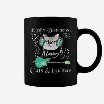 Easily Distracted By Music Cats And Guitar Coffee Mug - Monsterry