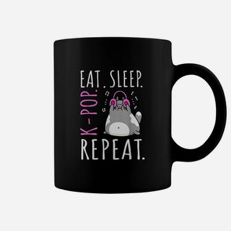 Eat Sleep Kpop Repeat Kawaii Cat Listening Music Kpop Gifts Coffee Mug | Crazezy