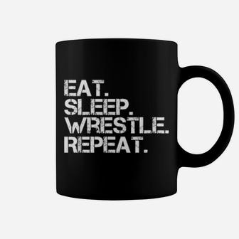 Eat Sleep Wrestle Repeat Distressed Wrestling Wrestler Coffee Mug - Monsterry UK