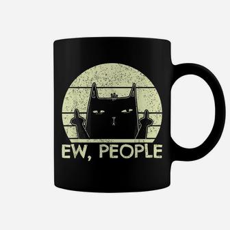 Ew People | Black Cat In Bad Mood Vintage Annoyed Cat Lover Coffee Mug | Crazezy DE