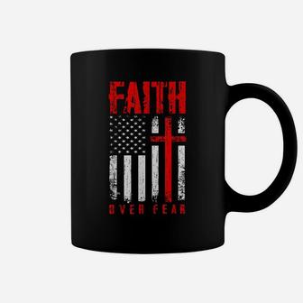 Faith Over Fears Christian Cross American Usa Flag Gym Coffee Mug | Crazezy
