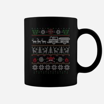 Firefighter Fire Truck Pulled By Reindeer Ugly Christmas Coffee Mug | Crazezy CA