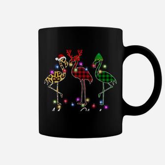 Flamingo Santa Hat Reindeer Buffalo Plaid Flamingo Christmas Coffee Mug | Crazezy UK