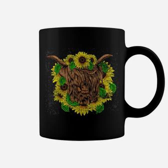 Flower Farmer Cattle Animal Sunflower Scottish Highland Cow Coffee Mug | Crazezy