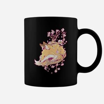Fox Cherry Blossom Flower Japanese Coffee Mug | Crazezy UK