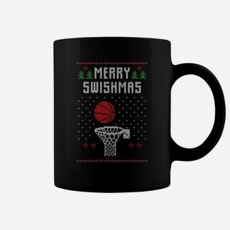 Funny Basketball Ugly Christmas Sweater Gift Merry Swishmas Coffee Mug | Crazezy DE