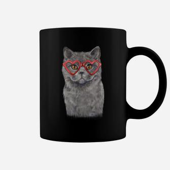 Funny Cat Heart Glasses Valentine's Day British Shorthair Coffee Mug | Crazezy