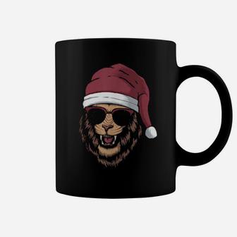 Funny Cool Lion Wearing Sunglasses And Santa Hat Coffee Mug - Monsterry