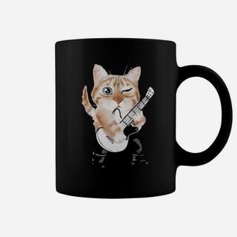 Funny Distressed Retro Vintage Cat Playing Music Coffee Mug - Monsterry
