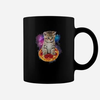 Funny Galaxy Cat Space Cat Eat Pizza And Taco Coffee Mug | Crazezy