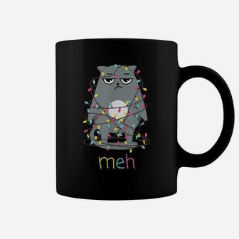 Funny Meh Cat Christmas Lights Shirt For Cat Lovers Coffee Mug | Crazezy