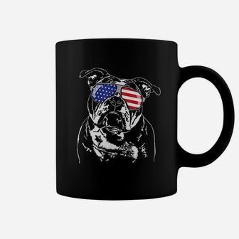 Funny Proud Old English Bulldog American Flag Sunglasses Coffee Mug | Crazezy