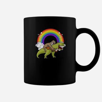 Funny Sloth Riding Trex Dinosaur Rainbow Party Coffee Mug - Thegiftio UK