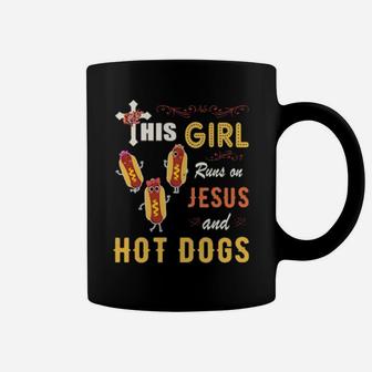 Funny Watercolor Girl Run On Jesus And Hot Dogs Coffee Mug - Monsterry AU
