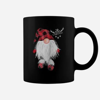 Garden Gnome Merry Christmas Red Buffalo Plaid Pajama Raglan Baseball Tee Coffee Mug | Crazezy