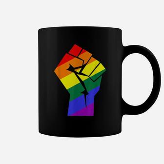 Gay Pride Lgbtq Rainbow Flag Resist Fist Gay Rights Equality Coffee Mug - Monsterry DE